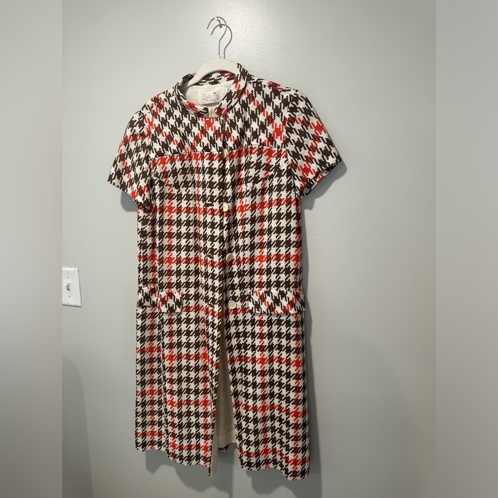 Leslie Faye Linen Houndstooth Button Up Dress - image 1